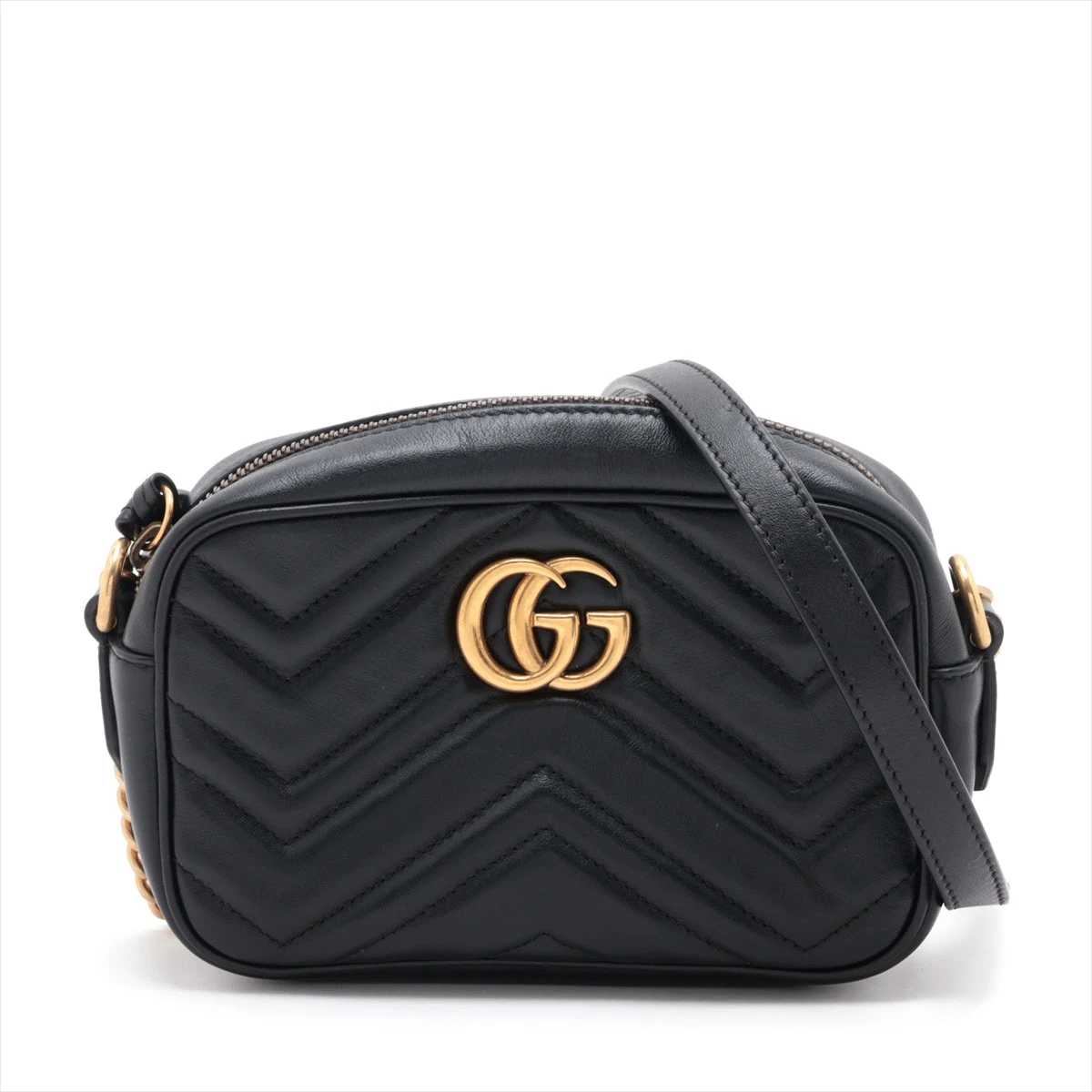 A*C様 GUCCI グッチ GGシマ レザー ブラック ロゴプレート　ショルダ グッチ GGマーモント レザー チェーンショルダーバッグ ブラック