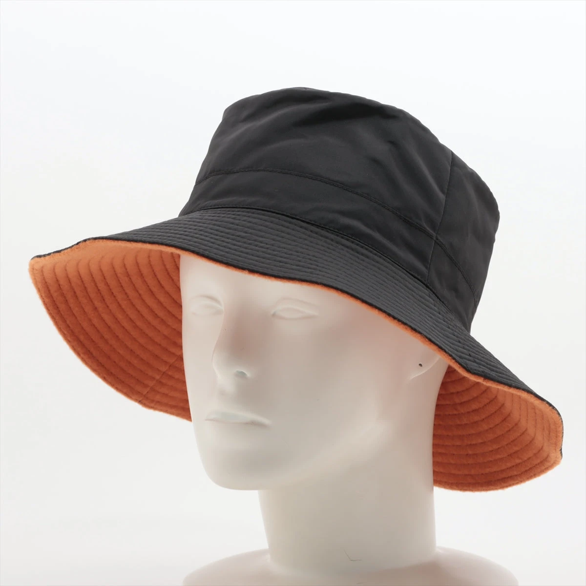 エルメス バケットハット 57 カシミヤ ブラック×オレンジ
