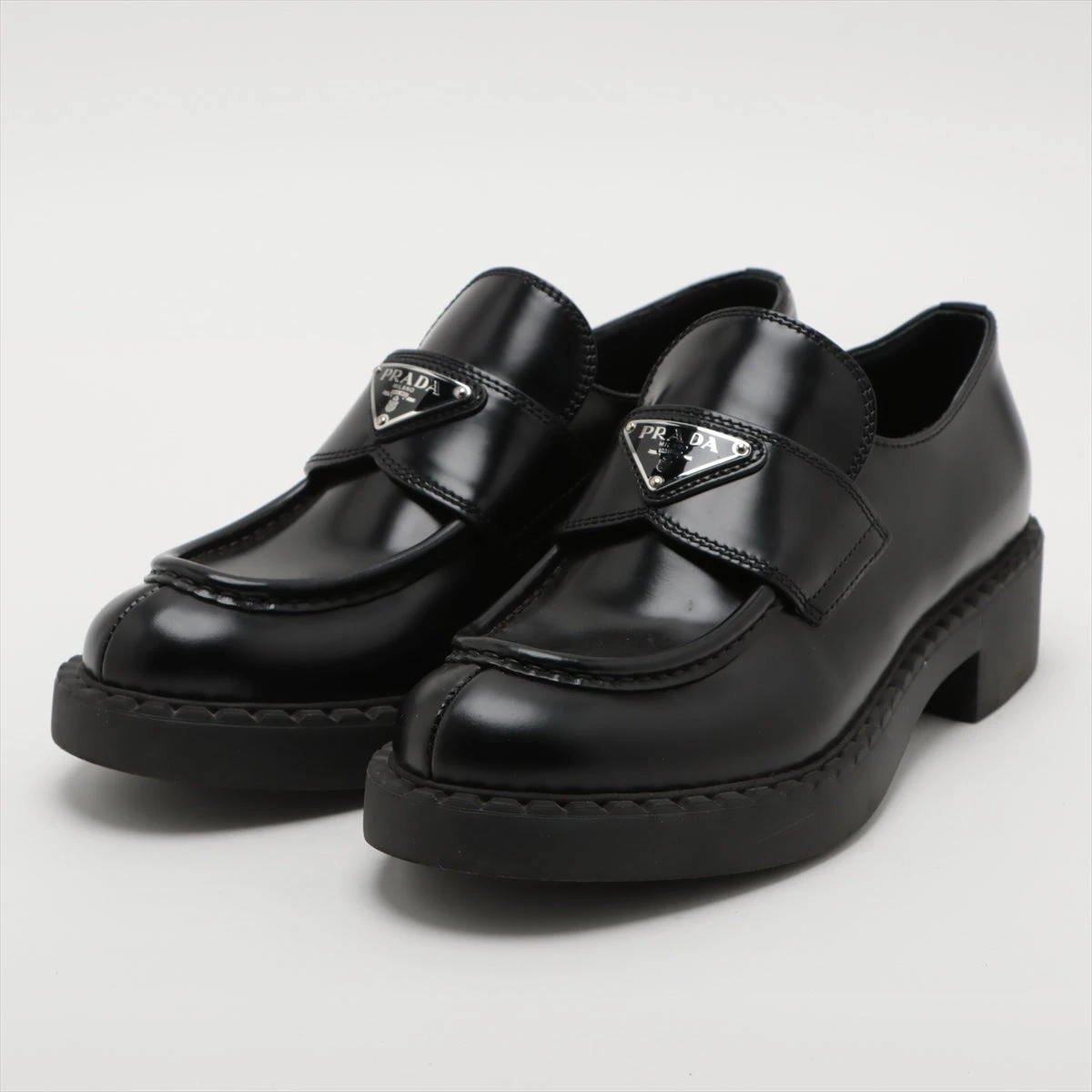 プラダ チョコレート レザー ローファー 38 レディース ブラック