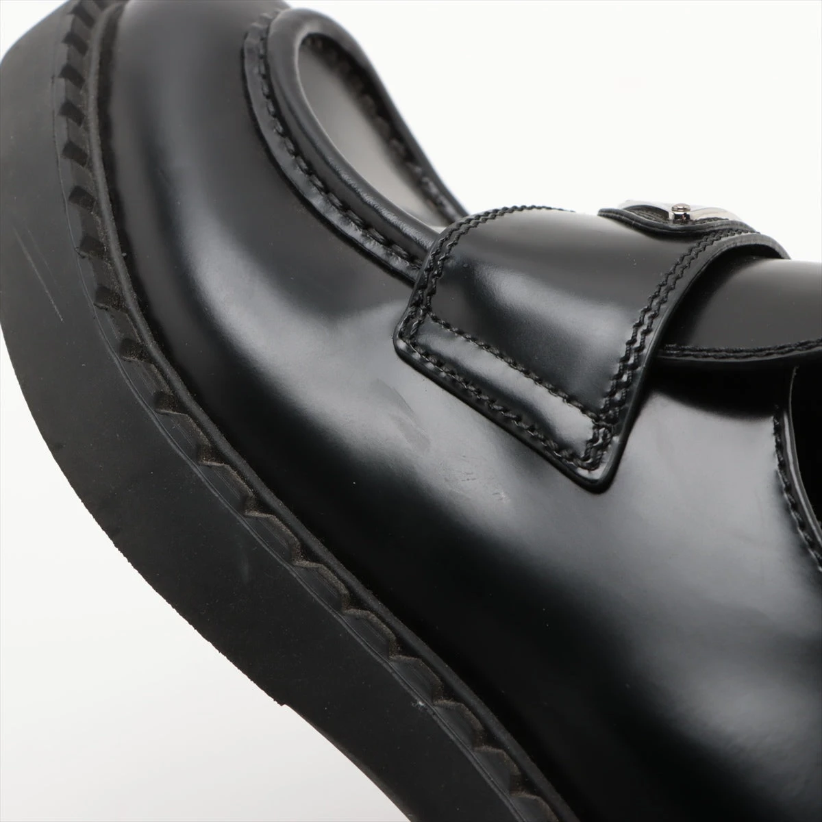 プラダ チョコレート レザー ローファー 38 レディース ブラック