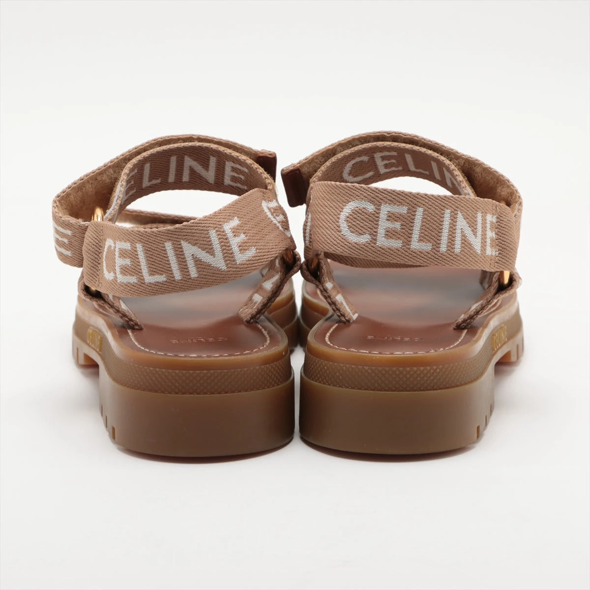 セリーヌ レオ ストラッピー レザー×ファブリック サンダル 40