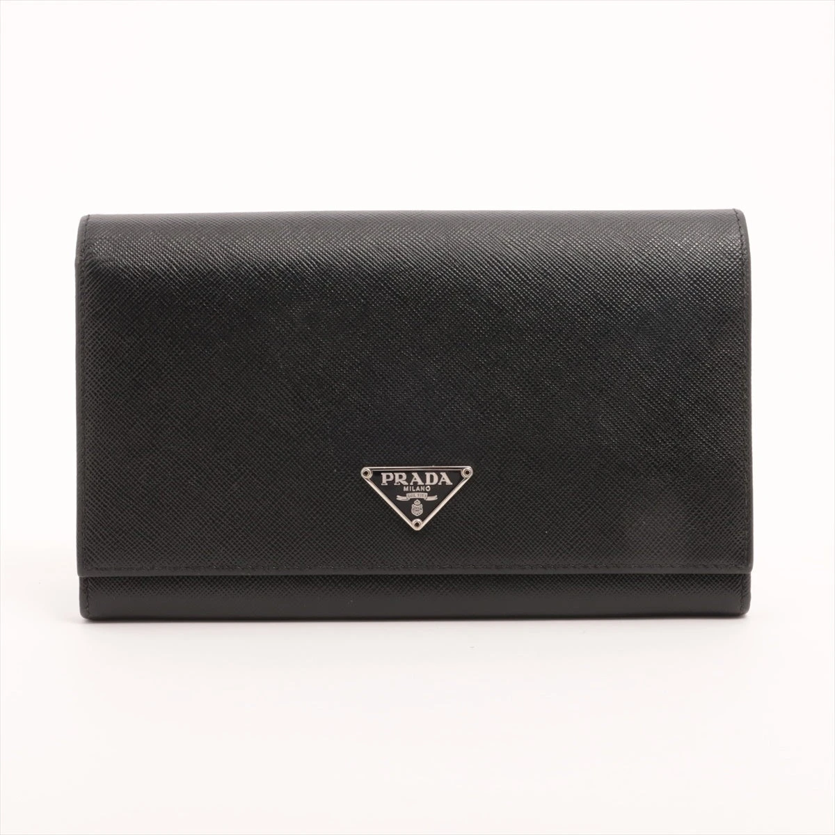 【 新品未使用 】PRADA サフィアーノレザー 三角プレート M608A 財布 プラダ サフィアーノ トライアング M608A レザー 財布 ブラック