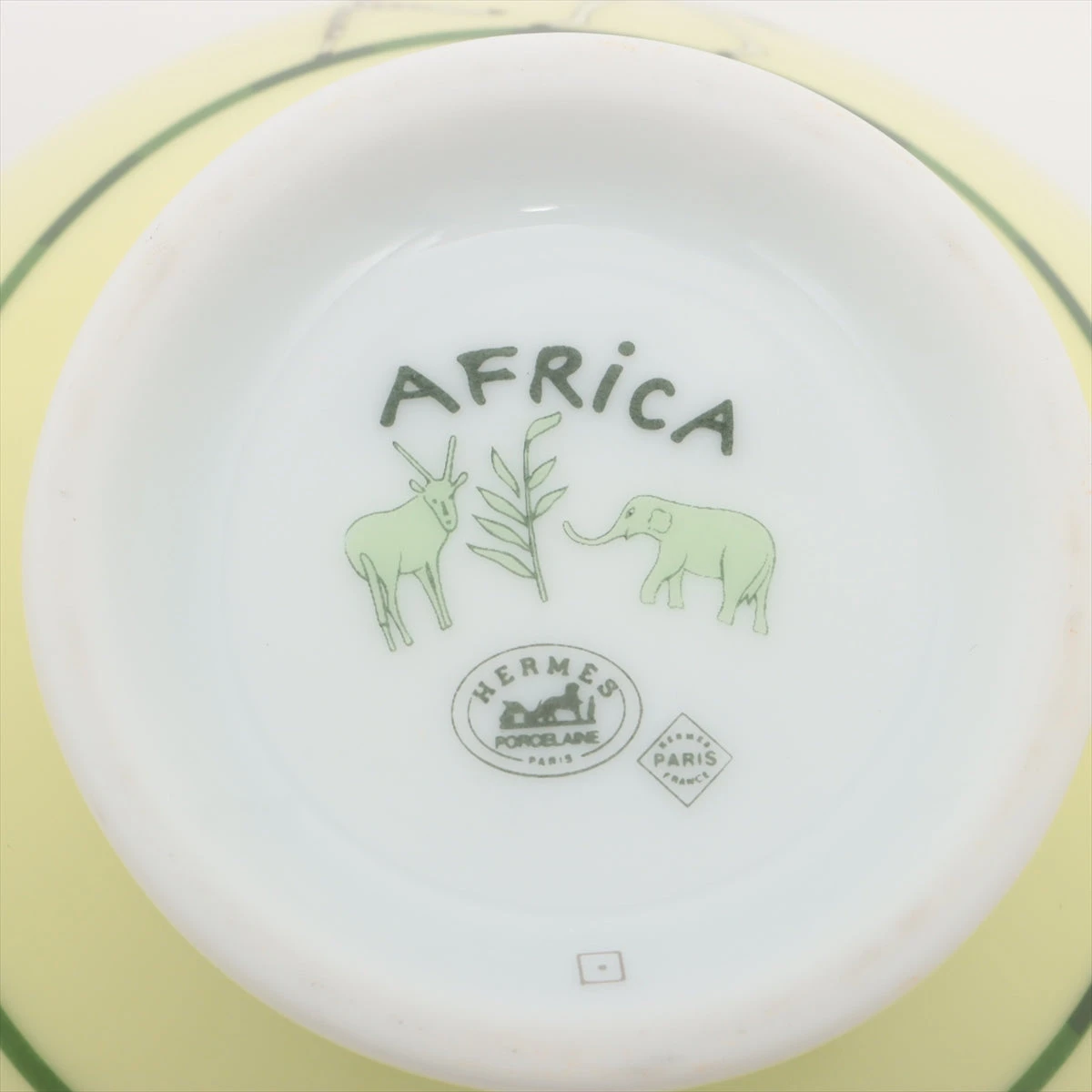 エルメス アフリカ ミルクポット 陶器 イエロー×グリーン ダチョウ