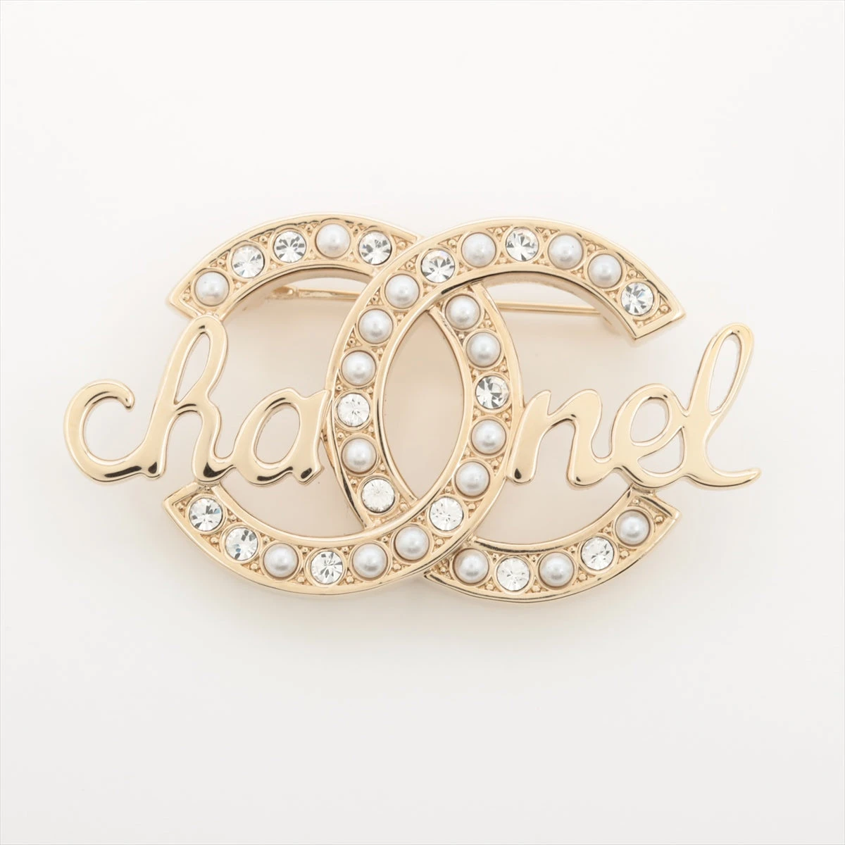 シャネル ココマーク ロゴ L23B ブローチ GP×ラインストーン×フェイク