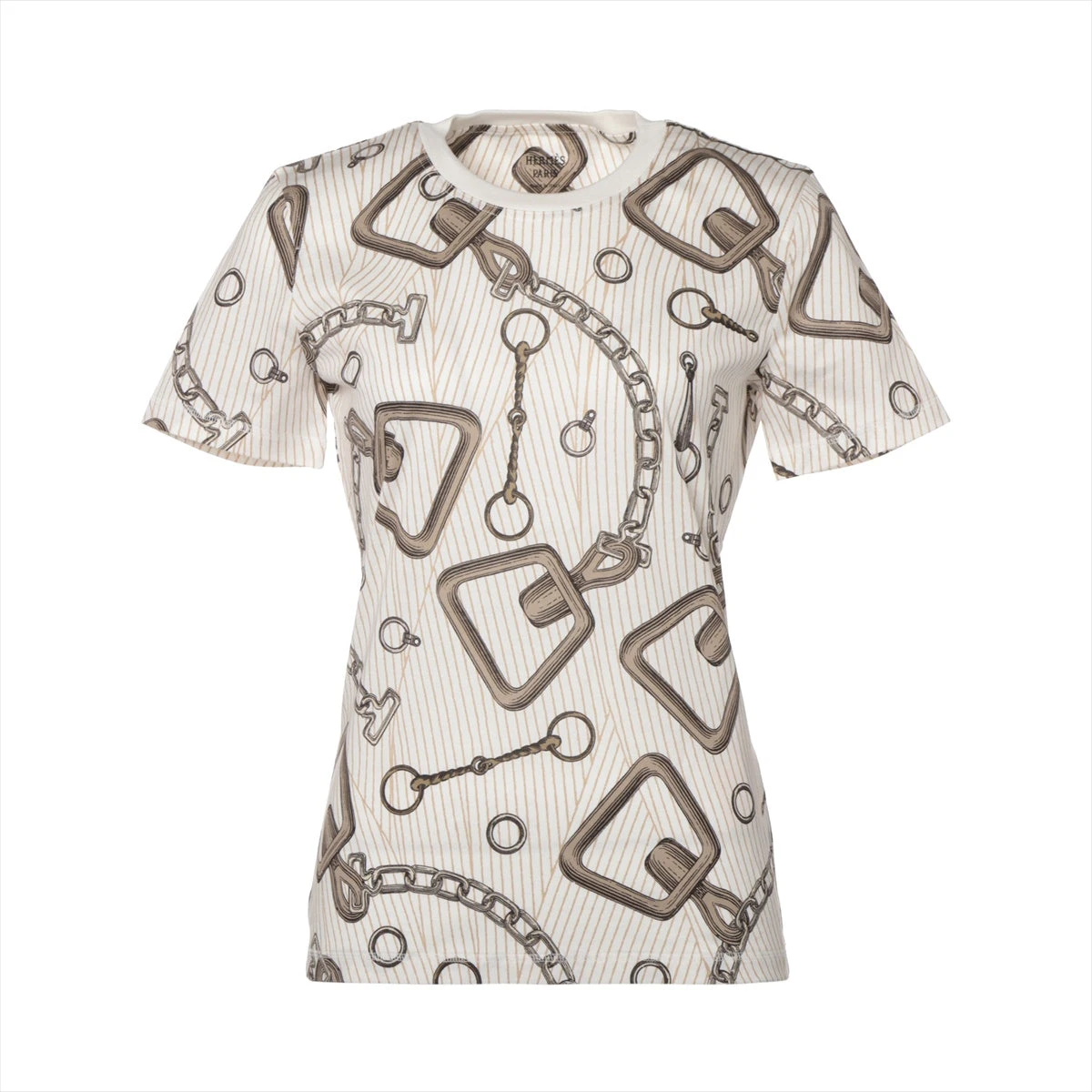 エルメス コットン Tシャツ 36 レディース ホワイト×ブラウン
