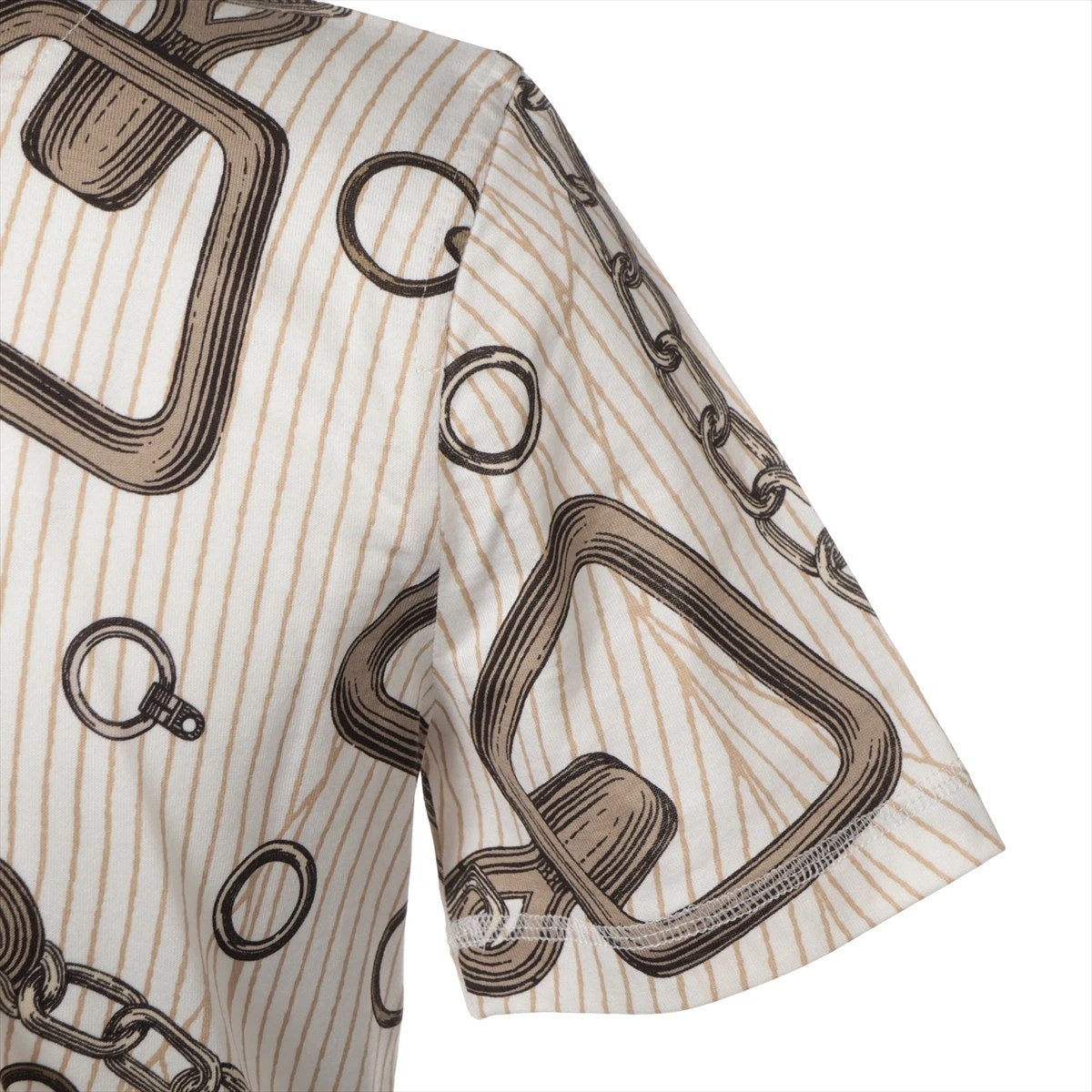 エルメス コットン Tシャツ 36 レディース ホワイト×ブラウン