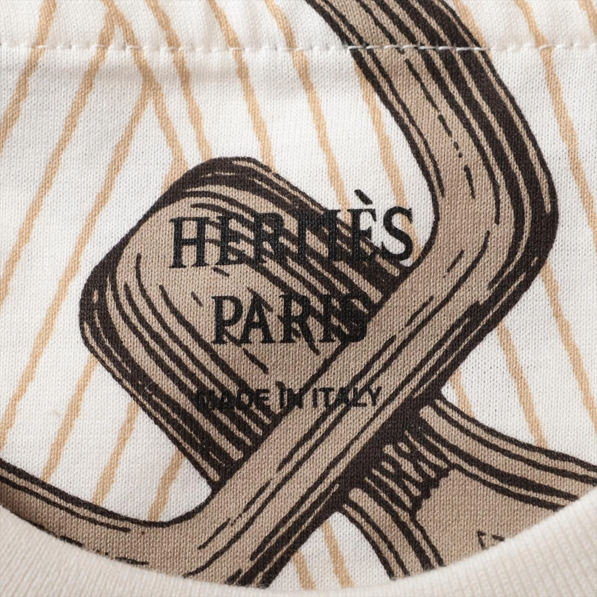 エルメス コットン Tシャツ 36 レディース ホワイト×ブラウン
