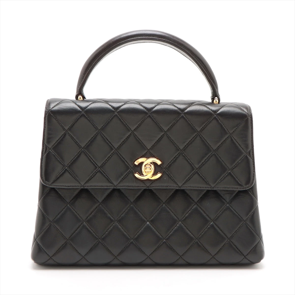 シャネル マトラッセ ラムスキン ハンドバッグ ブラック ゴールド金具  