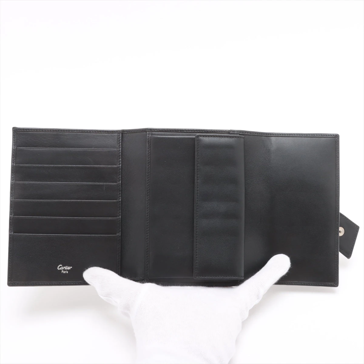 Cartier カルティエ　トリニティ　長財布　ロゴ刻印　レザー　ブラック Cartier カルティエ トリニティ 長財布 ロゴ刻印 レザー ブラック