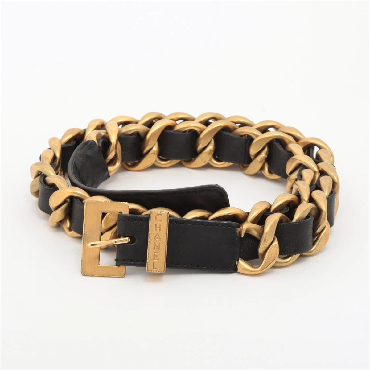 J&R チェーンベルト ゴールド×ブラック ロゴボタン付き 82cm J&M Davidson DAVIDSON ボニー ミニ ベルト BONNY MEDIUM BELT