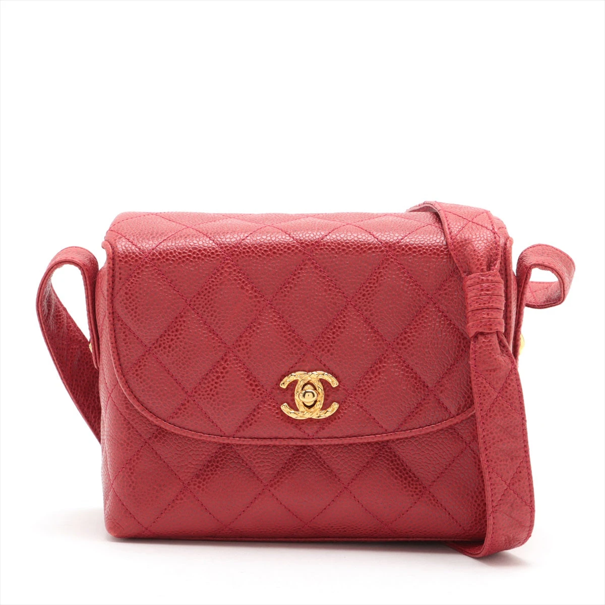 シャネル マトラッセ キャビアスキン ショルダーバッグ レッド  