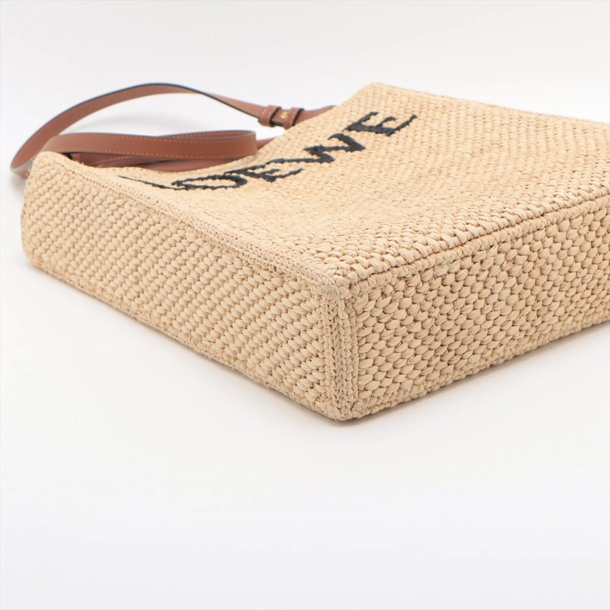 極美品　ロエベ　ラフィア　フリル　トートバッグ　バスケット　レザー　ブラウン 極美品 ロエベ ラフィア フリル トートバッグ バスケット レザー