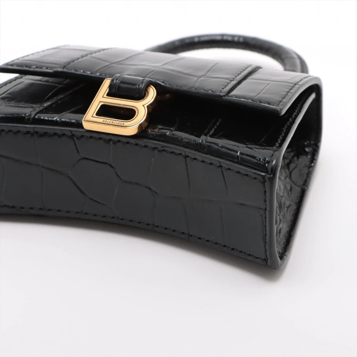 BALENCIAGA アワーグラス　ミニ　クロコ　ミニショルダーバッグ 直営店☆BALENCIAGA☆Hourglass クロコ調 ショルダー ミニバッグ