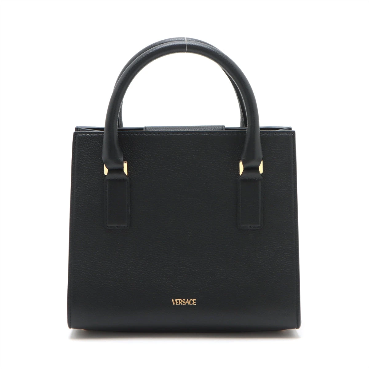 美品✨ヴェルサーチ ハンドバッグ ビジネスバッグ オールレザー ブラック VERSACE ヴェルサーチ Vロゴ 2WAY ハンドバッグ レザー