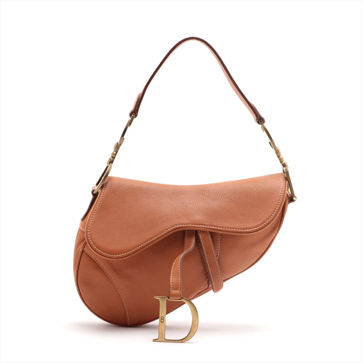 クリスチャンディオール　ブラウンレザーショルダーバッグ D型金具付き クリスチャンディオール サドルバッグ レザー ショルダーバッグ