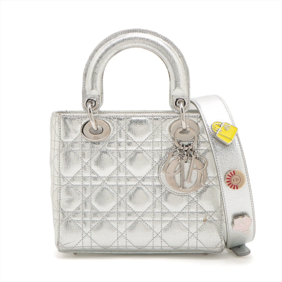 【極美品】DIOR　レディディオール　レザー　シルバー　ディオリッシモ　 ハンド 極美品】DIOR レディディオール レザー シルバー ディオリッシモ ハンド