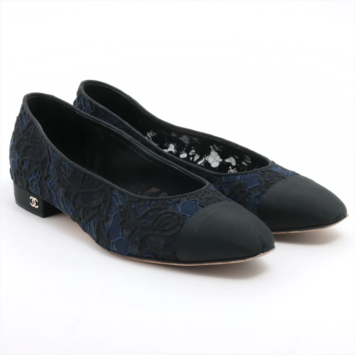 CHANEL ネイビー ファブリック パンプス 37.5 CHANEL ネイビー ファブリック パンプス 37.5