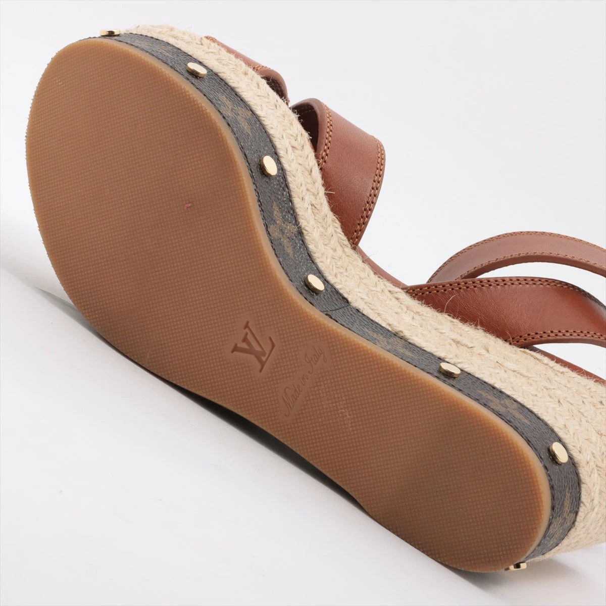 ルイヴィトン　サンダル　ウエッジソール　モノグラム　レザー　キャメル　茶系　37 ルイヴィトンサンダルウエッジソールモノグラムレザーキャメル茶系37