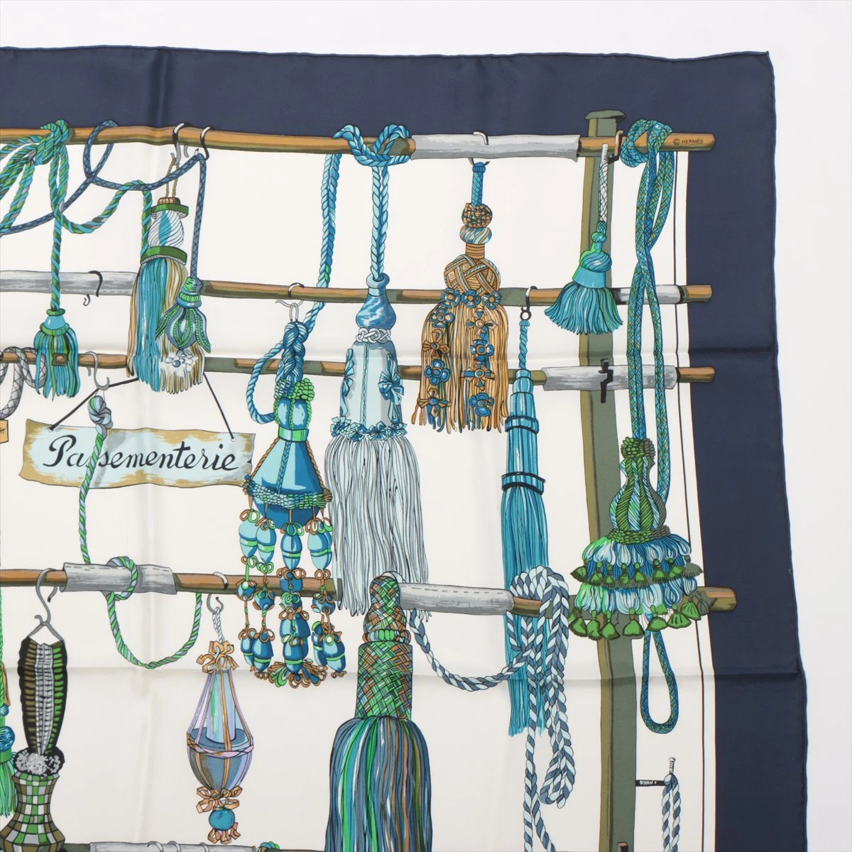 エルメス カレ90 PASEMENTERIE 紐飾り スカーフ シルク ブルー