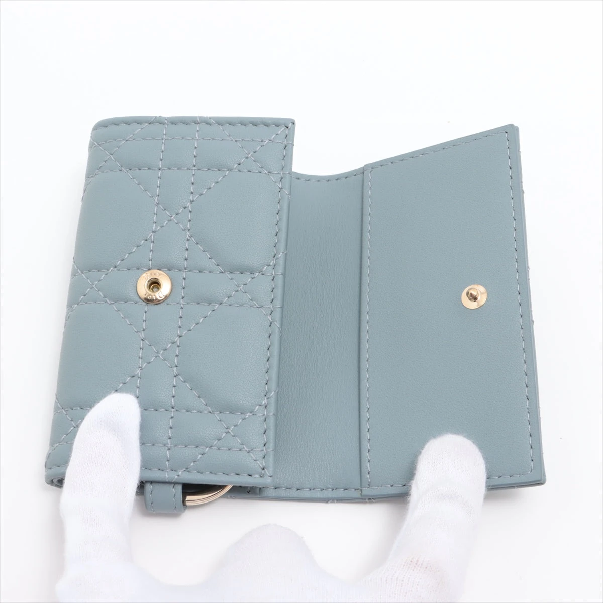 【美品✨】ディオール 折り財布 カナージュ ラムスキン エナメルレザー グレー 新作☆【Dior】ハート カナージュ ラムスキン ≪ミニ財布≫ (Dior