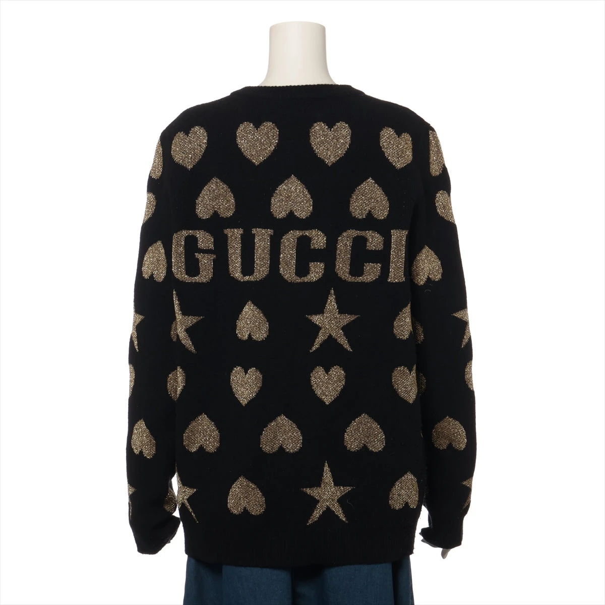 GUCCI　ウールニット　黒×ゴールド　ハート　スター　ビッグロゴ　大きいサイズ GUCCIウールニット黒×ゴールドハートスタービッグロゴ大きいサイズ