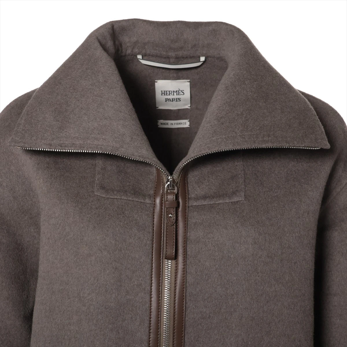 エルメス カシミヤ×レザー 36 ブラウン レディース その他アウター