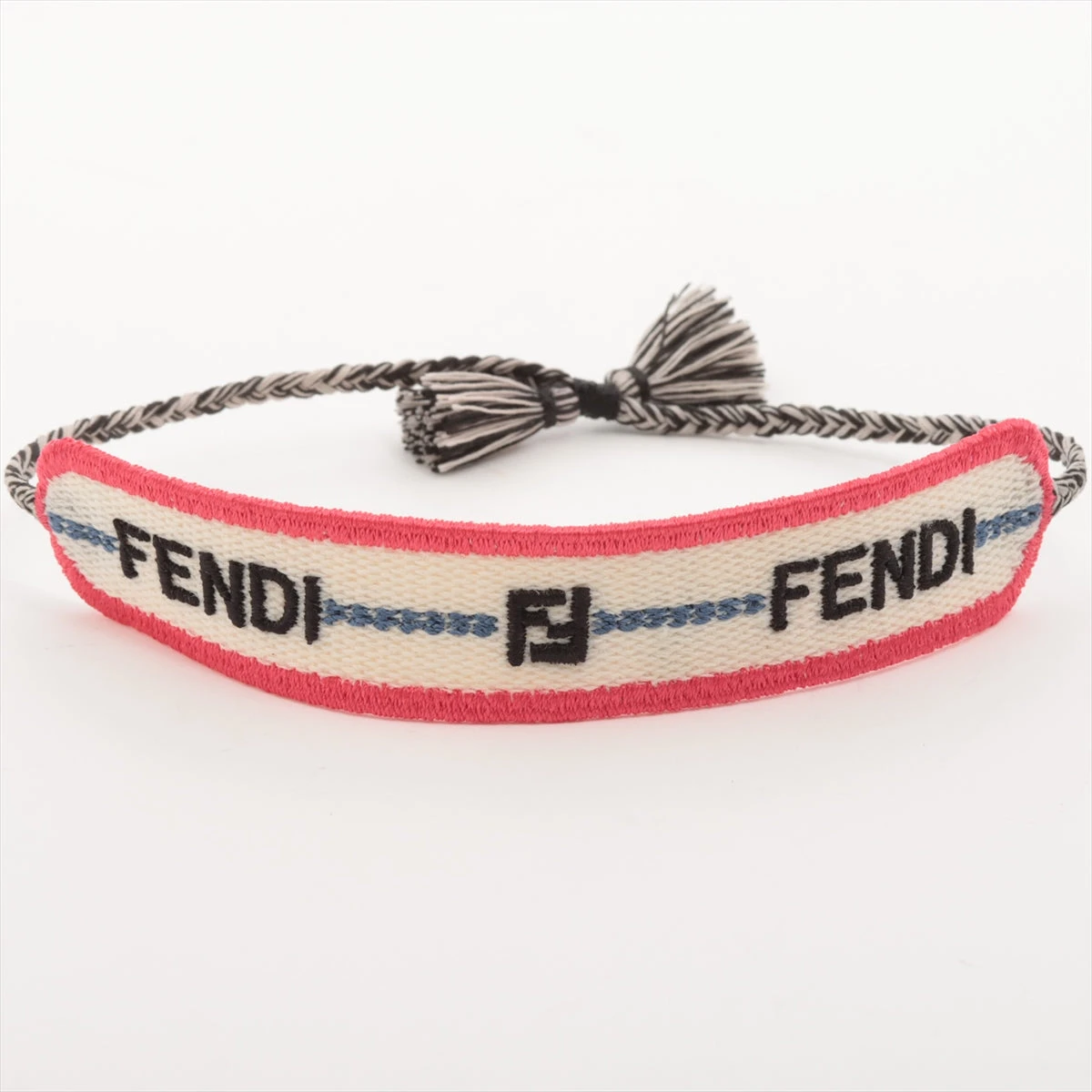 フェンディ FFロゴ ブレスレット ファブリック ホワイト×ピンク