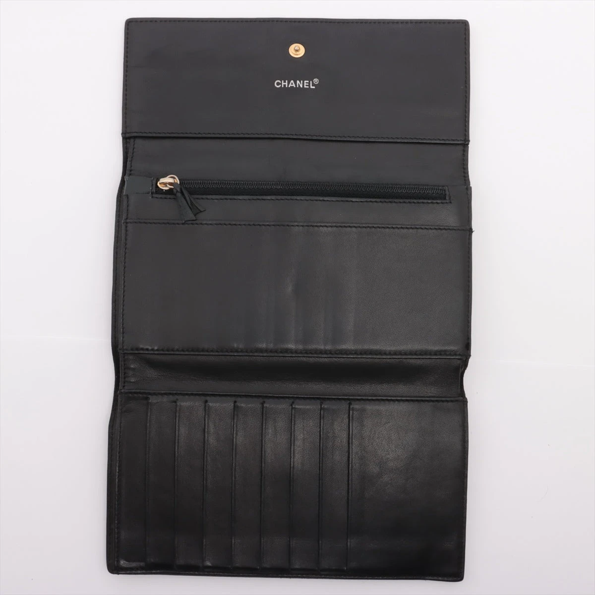 シャネル チョコバー レザー 財布 ブラック ゴールド金具 7番台 