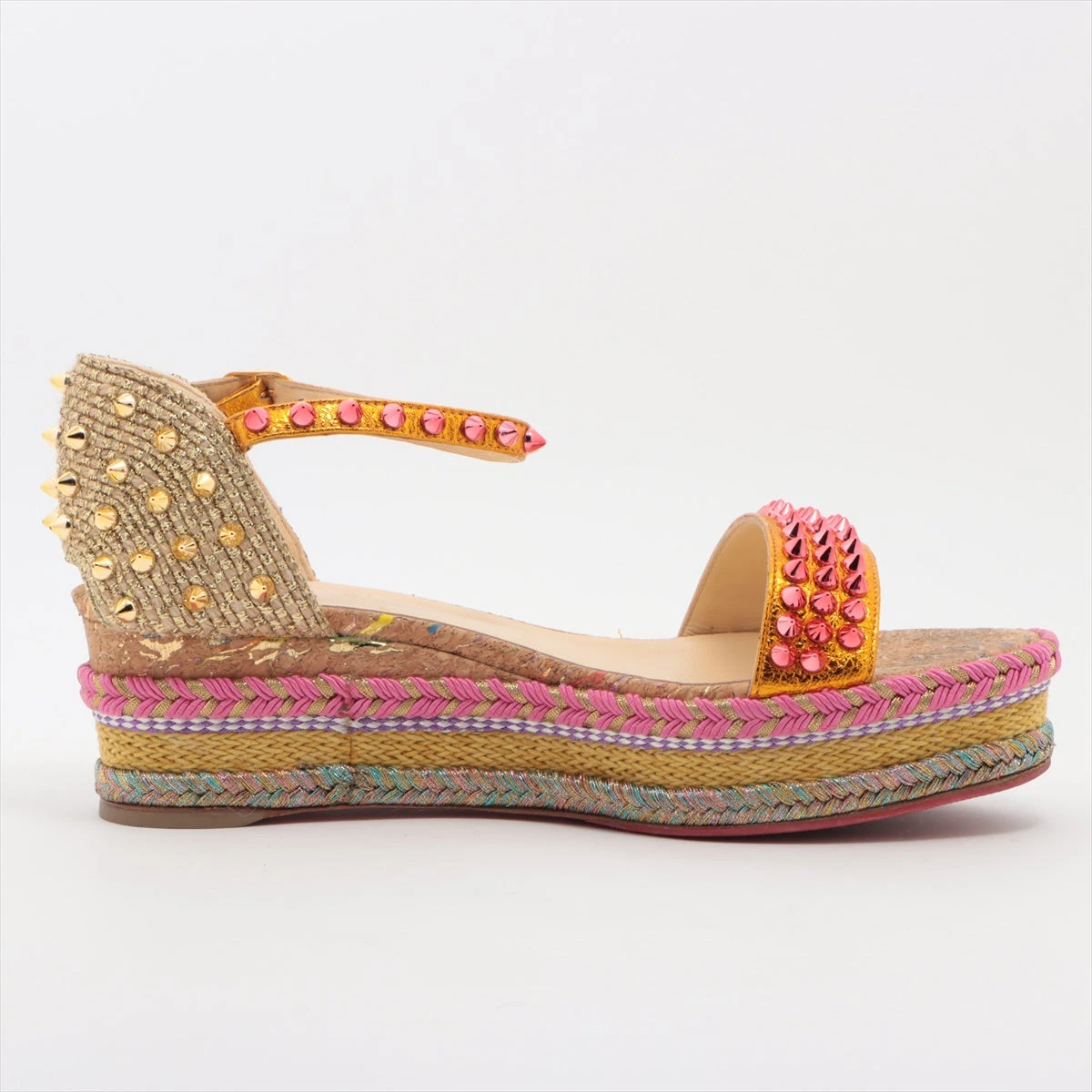 クリスチャンルブタン レザー×ファブリック サンダル 38