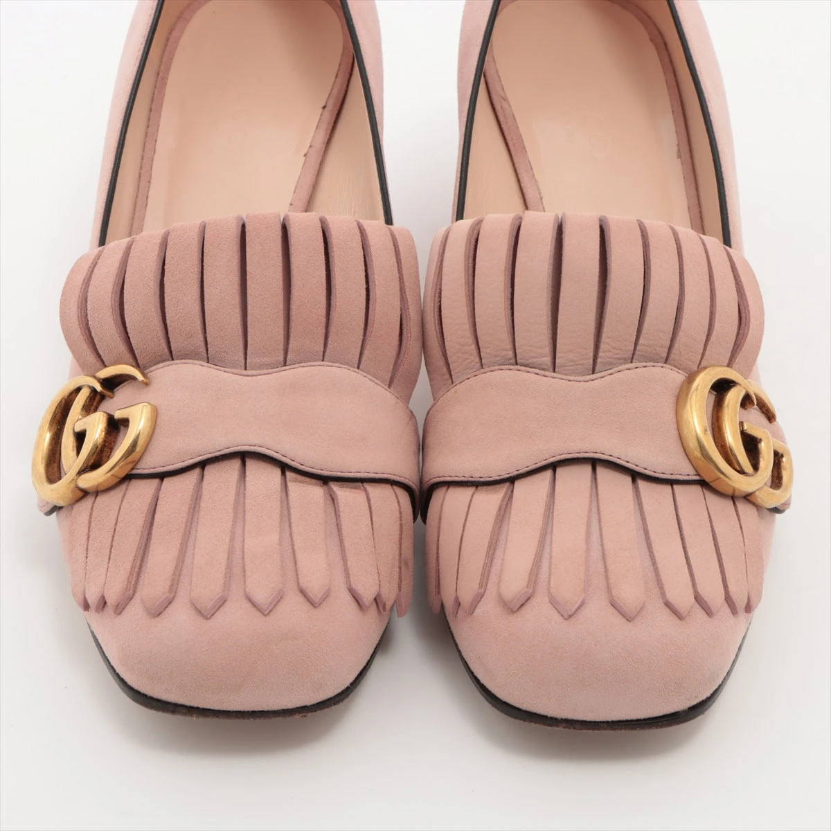GUCCI フリンジ付きヒール ピンク　スエード　マーモント37 約24㎝ GUCCI フリンジ付きヒール ピンクスエードマーモント37 約24㎝