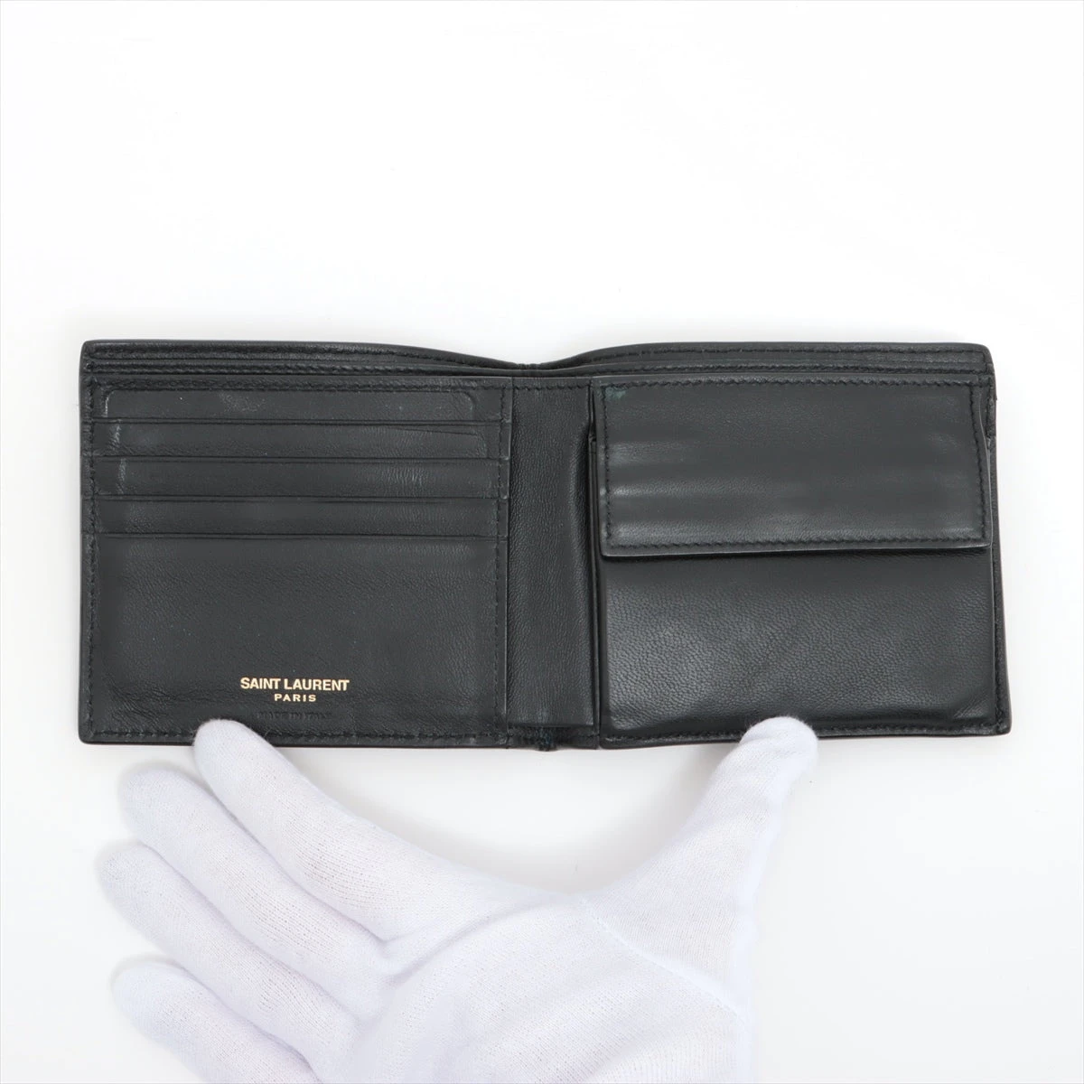 サンローランパリ YSLロゴ クロコ型押し 二つ折り財布 ブラック