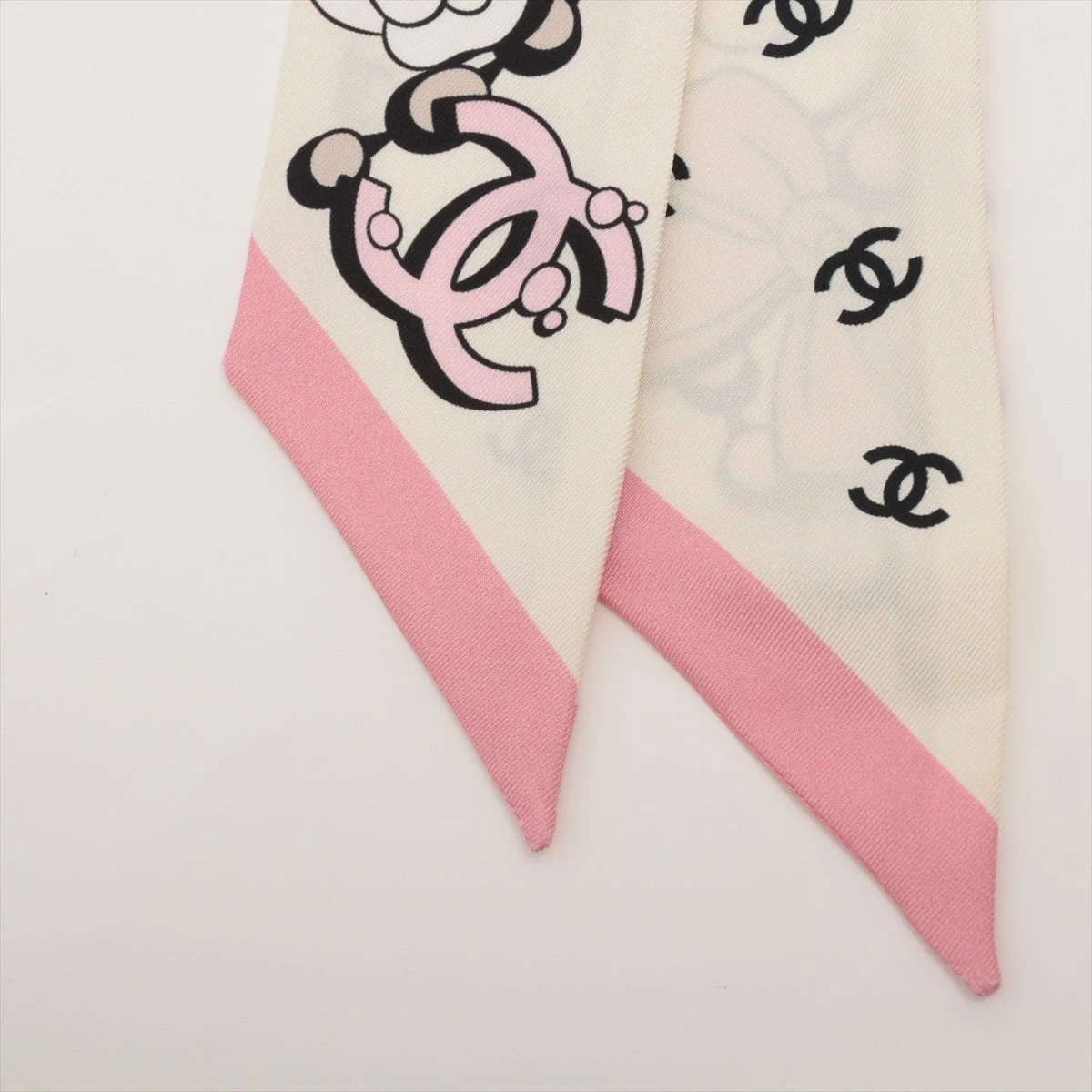 シャネル ヘアバンド スカーフ シルク ベージュ×ピンク YZ064009｜中古