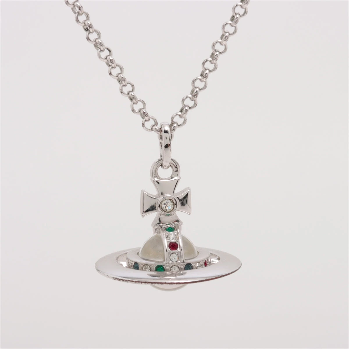 M189【ヴィヴィアン ウエストウッド】ネックレス★オーブ×大理石デザイン★シルバーカラー★40㎝-45cｍ★美品★