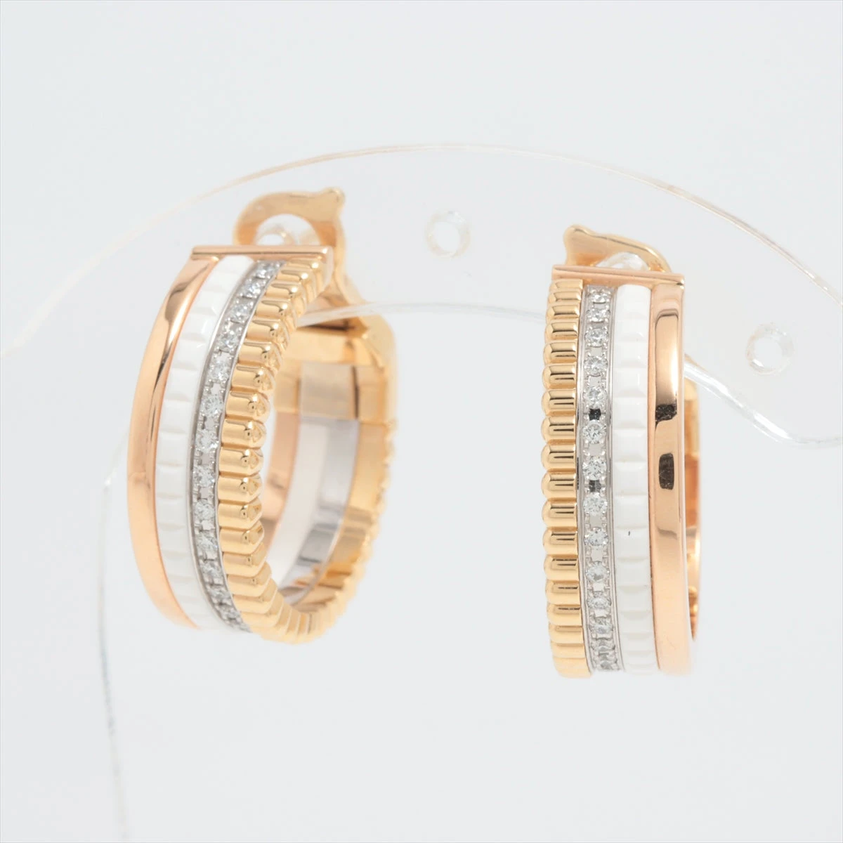 ブシュロン キャトル ホワイト ダイヤ ピアス 750(YG×PG×WG