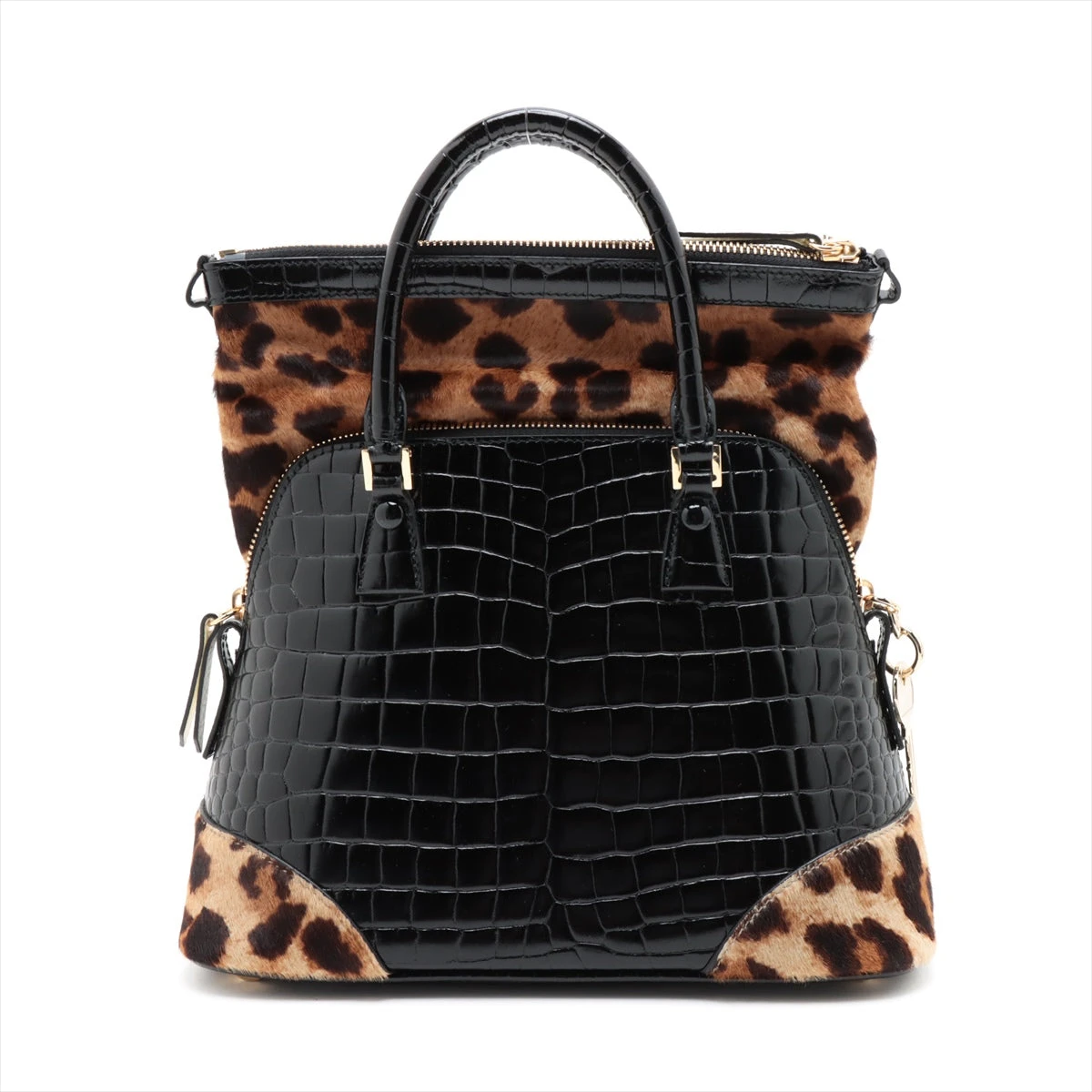【最高級☆入手困難】メゾンマルジェラ 5ac クロコ型押し ホワイト 2way メゾンマルジェラ 5AC クロコ型押し×ハラコ 2WAYハンドバッグ ブラック