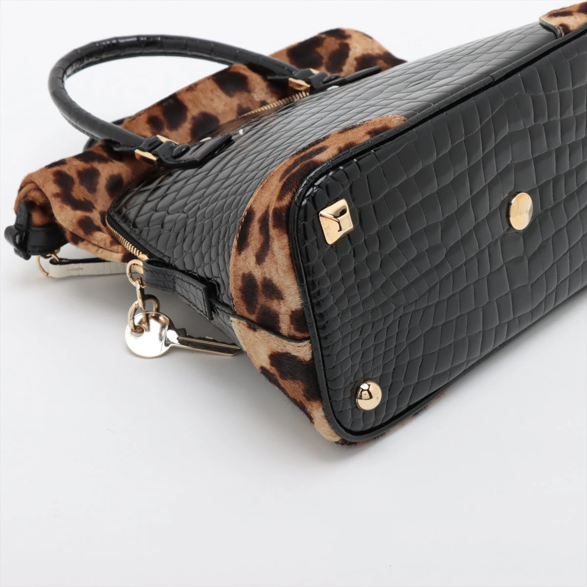 【最高級☆入手困難】メゾンマルジェラ 5ac クロコ型押し ホワイト 2way メゾンマルジェラ 5AC クロコ型押し×ハラコ 2WAYハンドバッグ ブラック