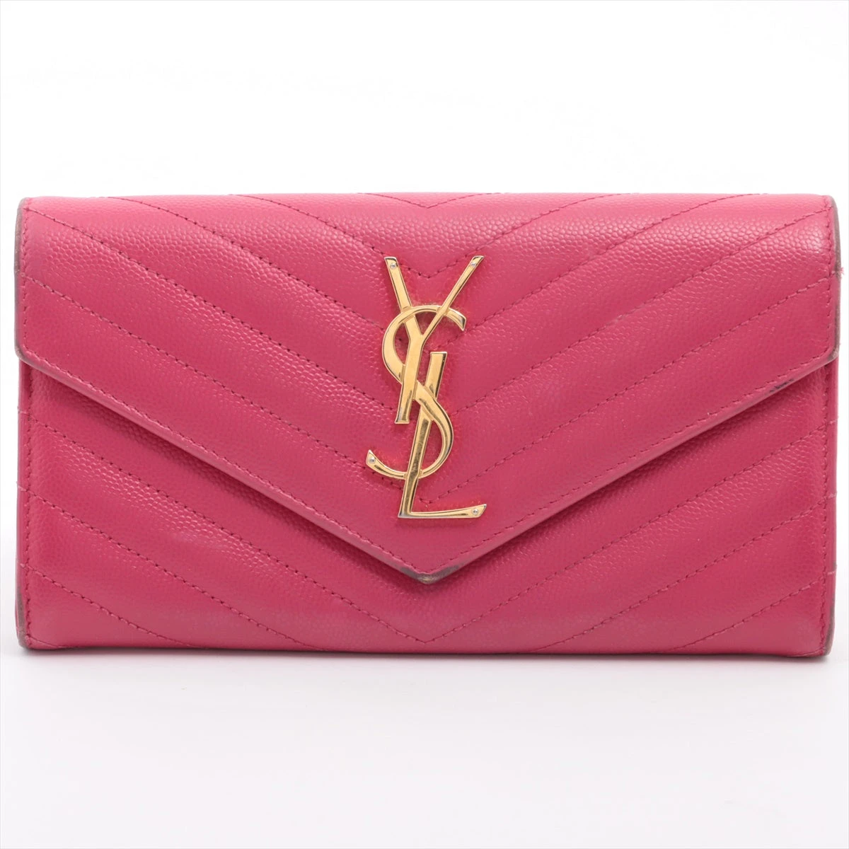 【美品】サンローラン 長財布 ピンク YSL キャビアスキン Vステッチ サンローランパリ Vステッチ YSLロゴ GUE372264 レザー 長財布