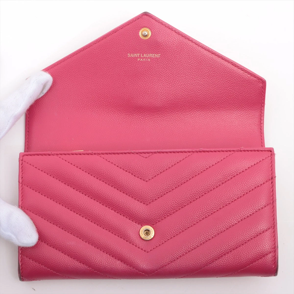 イヴサンローラン 長財布 キャビアスキン Vステッチ YSL ピンク サンローランパリ Vステッチ YSLロゴ GUE372264 レザー 長財布
