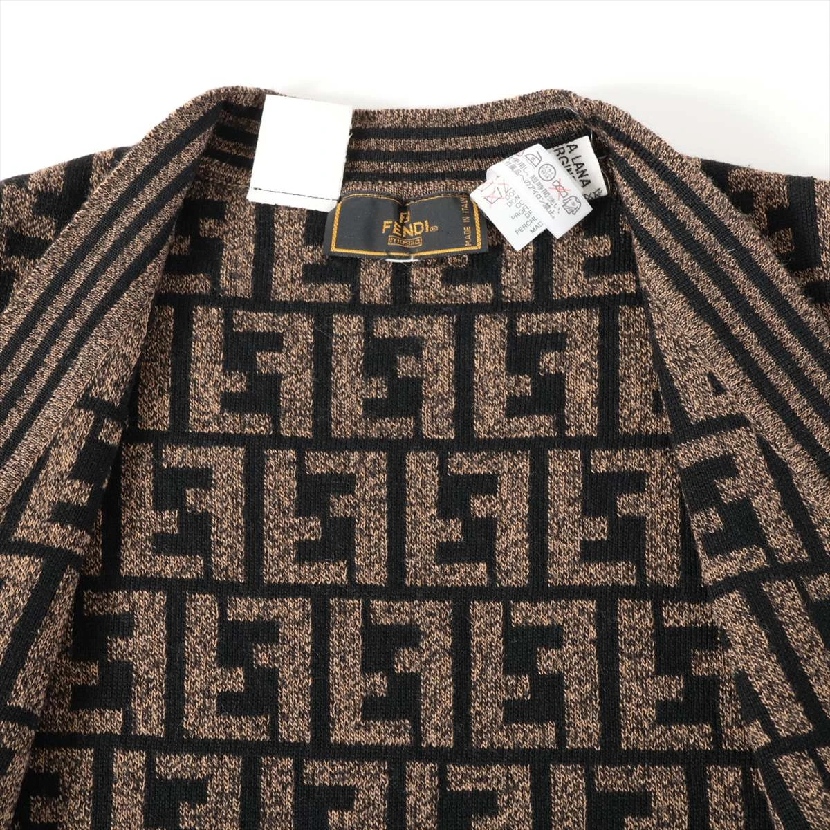 フェンディ ズッカ ウール カーディガン 44 レディース ブラック