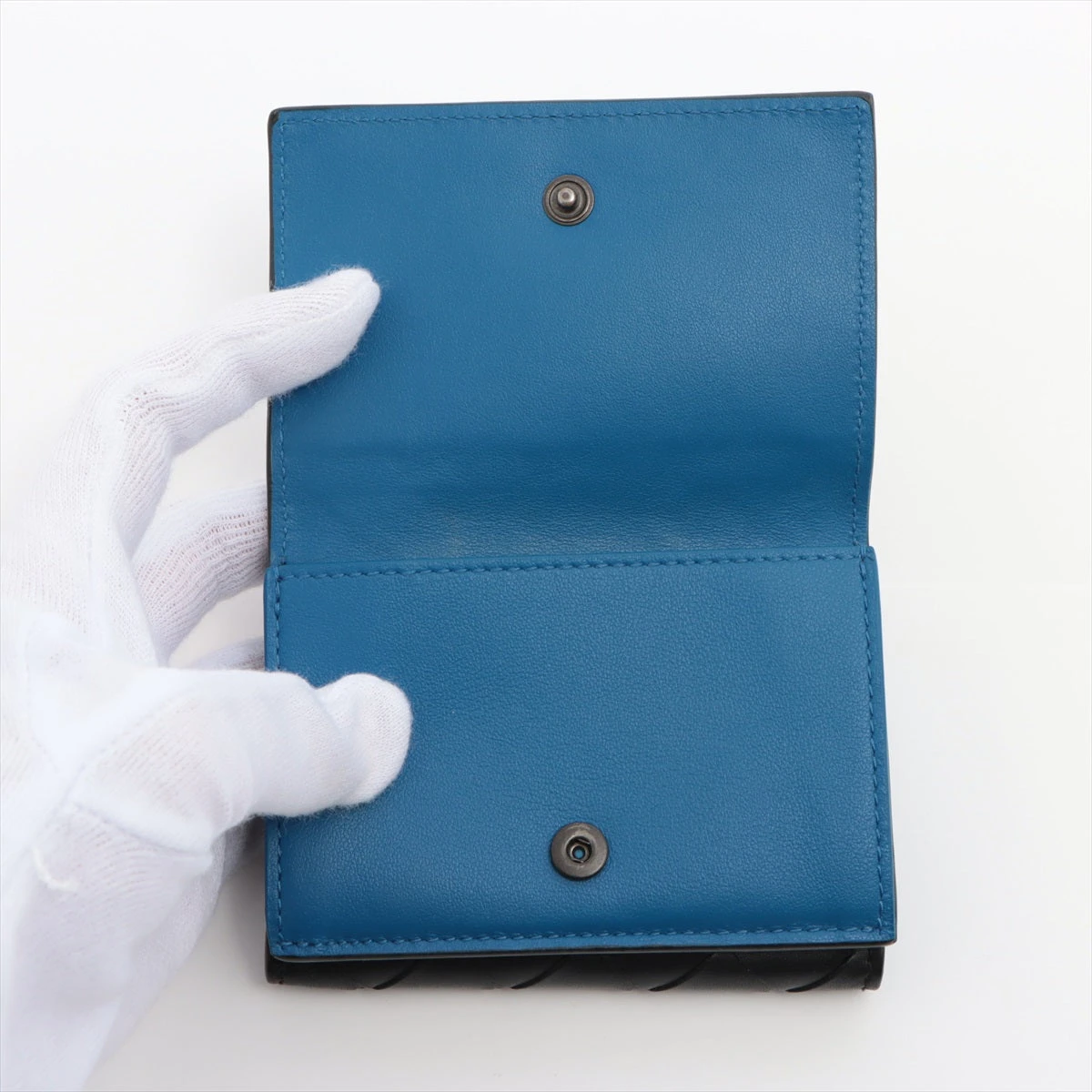 ボッテガヴィエネタ イントレチャートレザー コンパクトウォレット ブルー