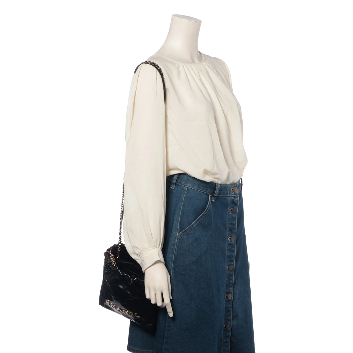 CHA⭐︎NEL 22ブラック パール付きショルダーバッグ シャネル シャネル22ミニ レザー チェーンショルダーバッグ