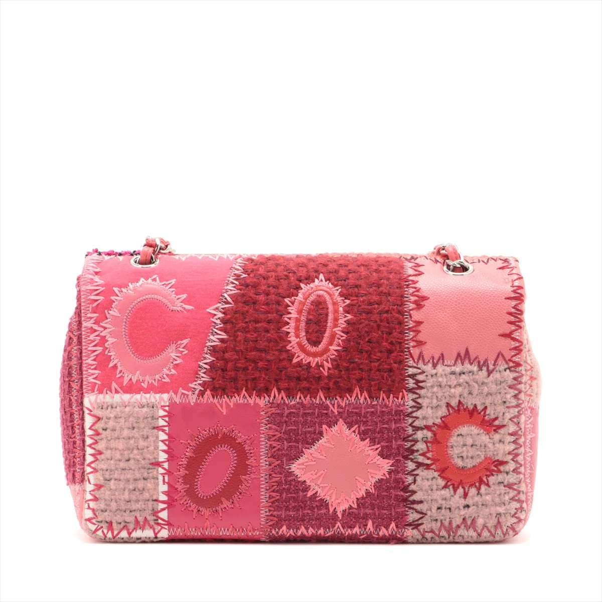 シャネル サイズ:30  デカマトラッセ30 パッチワークツイード チェーンショルダーバッグ 中古 GZ14 シャネル デカマトラッセ30 ラージ ツイード×レザー シングルフラップ