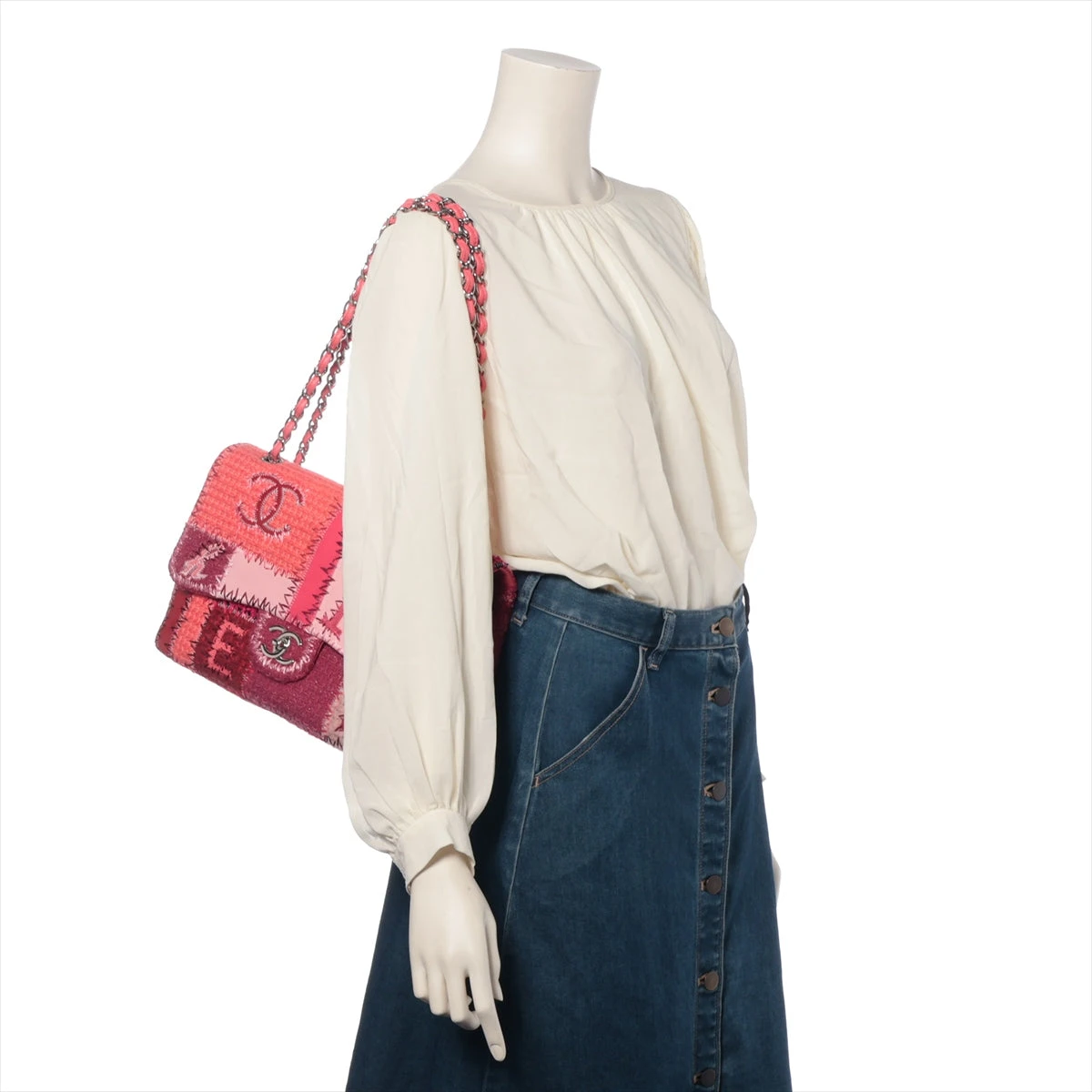 シャネル デカマトラッセ30 ラージ ツイード×レザー シングルフラップ