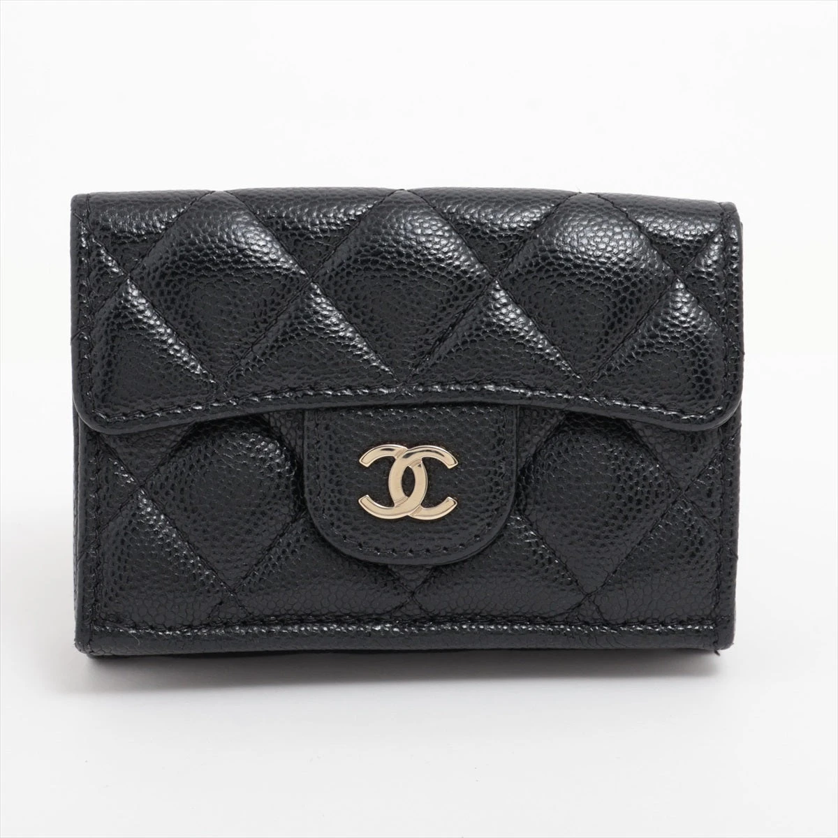 CHANEL / マトラッセ コンパクトウォレット キャビアスキン ブラック シャネル マトラッセ キャビアスキン コンパクトウォレット