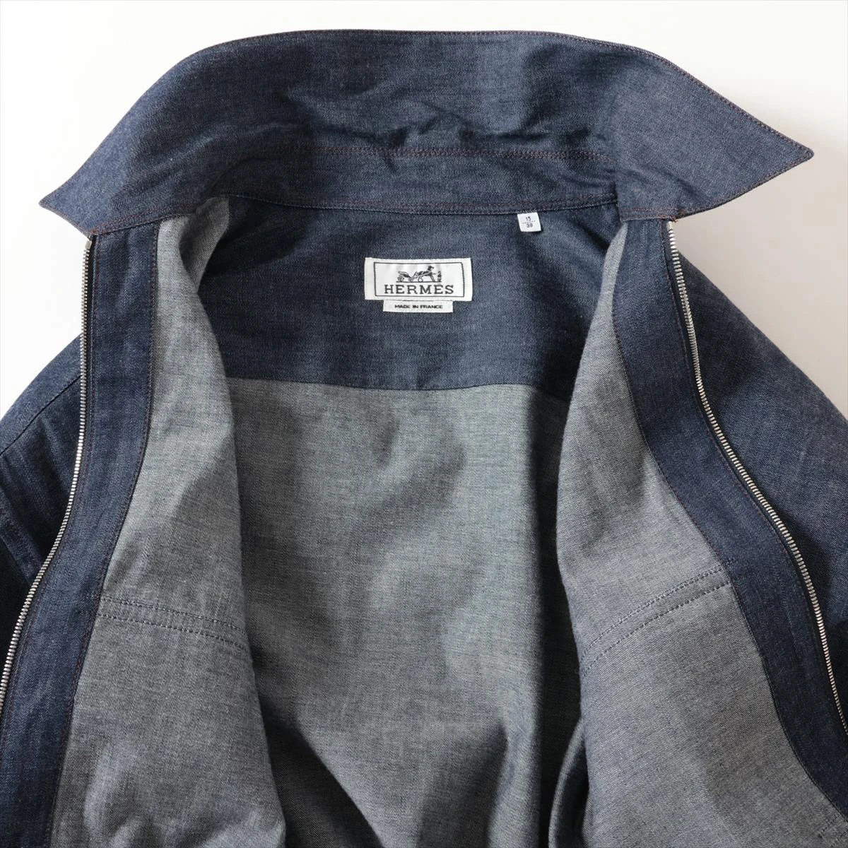 エルメス コットン デニムジャケット メンズ ブルー セリエボタン　38/15 エルメス 23AW コットン デニムジャケット 15 メンズ ブルー セリエ