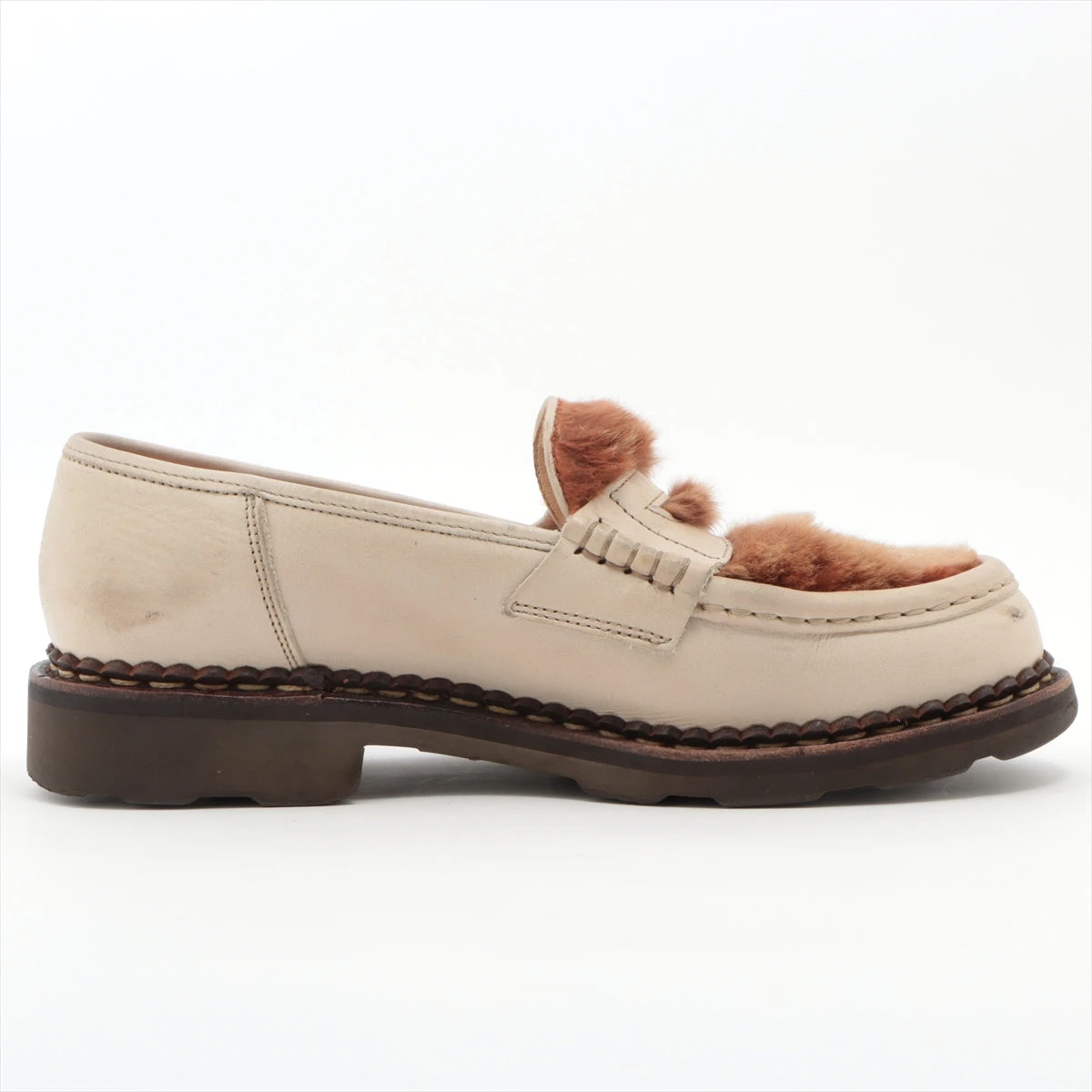 パラブーツ ファー×レザー ローファー 4 1/2 レディース ベージュ