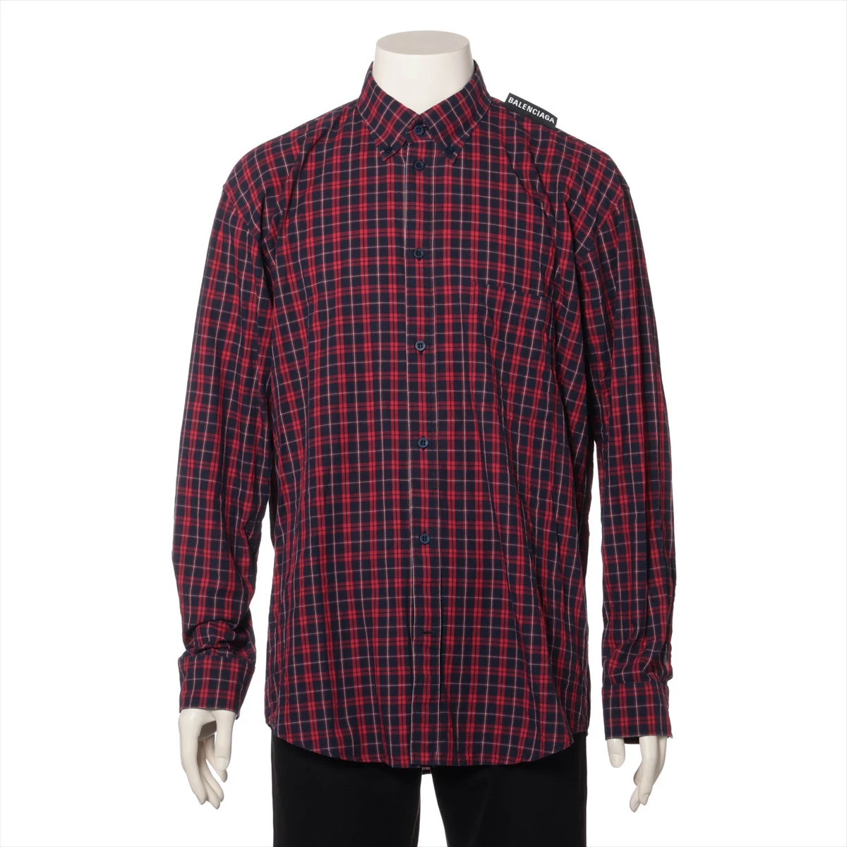 バレンシアガ 19年 コットン ロゴ 総柄 シャツ バレンシアガ 19年 コットン シャツ 38 メンズ ネイビー×レッド 621901