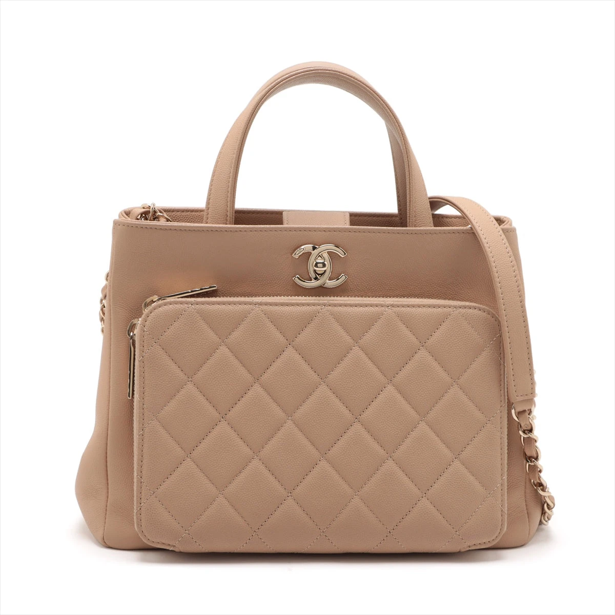 CHANEL トップハンドル マトラッセ キャビアスキン ベージュ系 CHANEL トップハンドル マトラッセ キャビアスキン ベージュ系