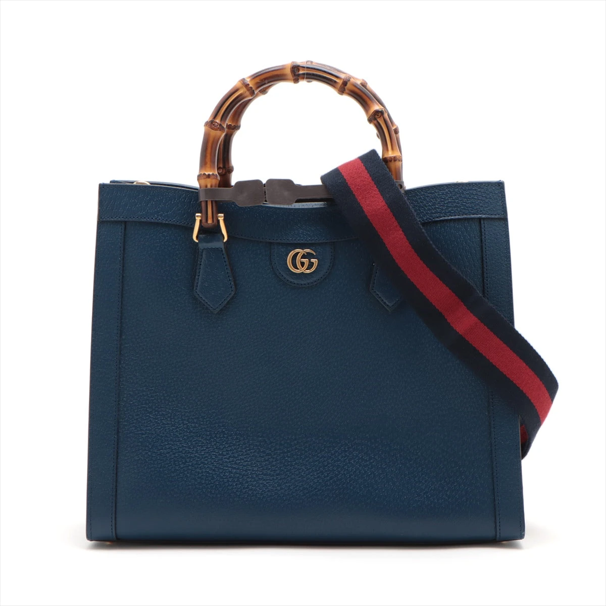 グッチ GUCCI ダイアナバンブー ハンドバッグ ネイビー レザー 【公式