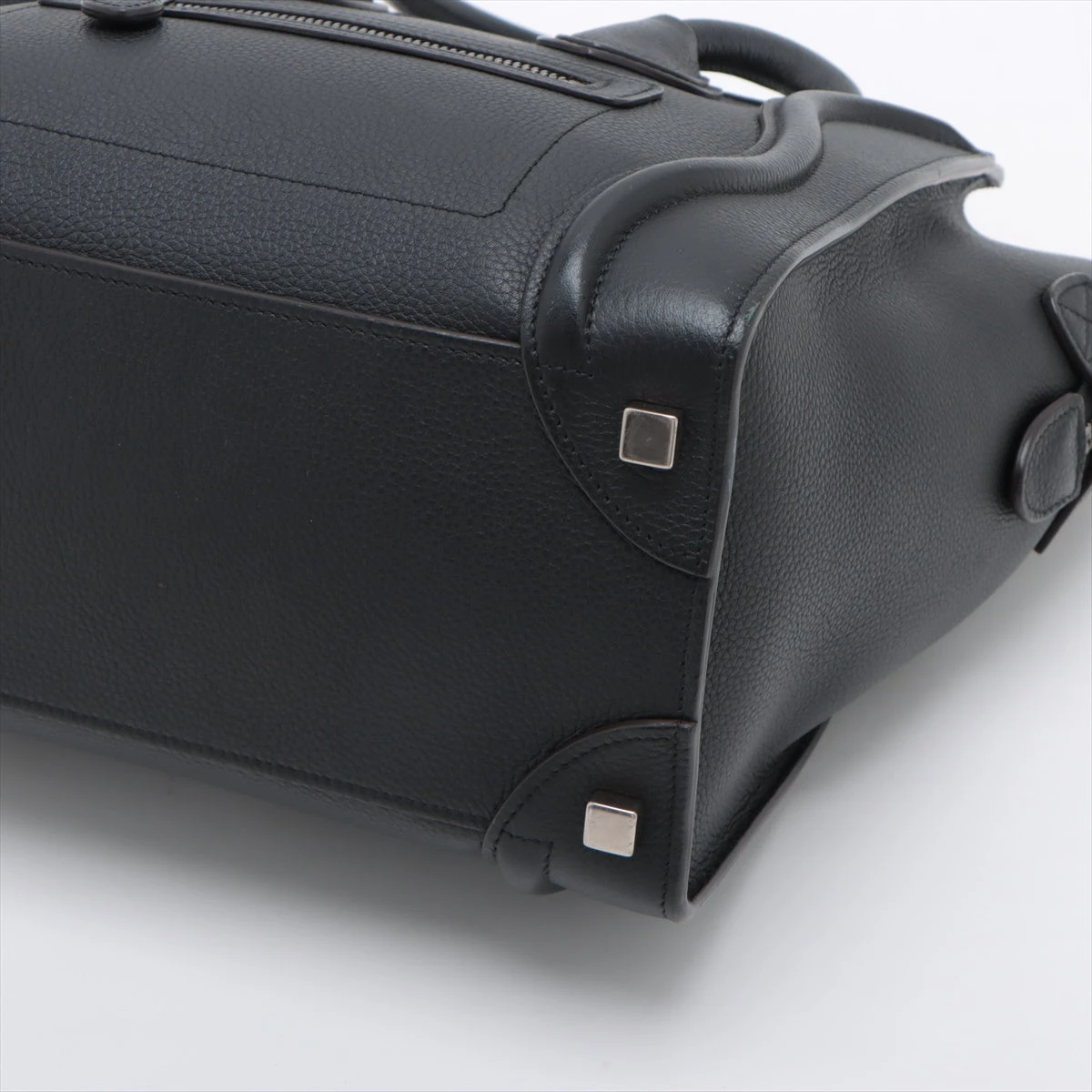 【美品】セリーヌ　ハンドバッグ　ラゲージ　マイクロ　ショッパー　レザー　ブラック CELINE ラゲージ マイクロショッパー ハンドバッグ ブラック シルバー